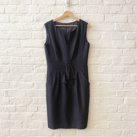 Hobbs London || Textured Woven Pencil Sheath Dress Button Front Black UK 12 US 8 - Picture 1 of 7